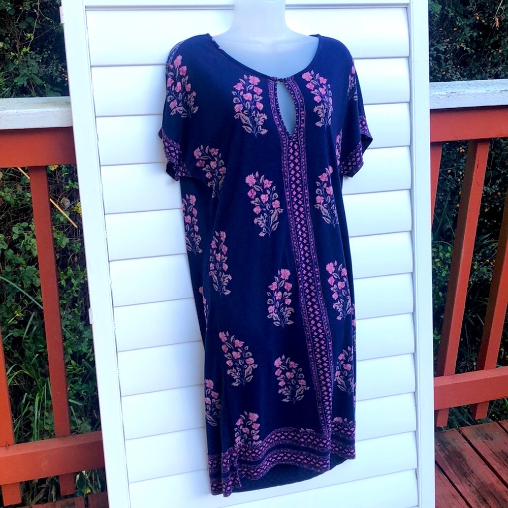 Lucky Brand Navy and Pink Floral Midi Dress